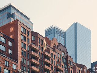 New York City diverse architecture, color toning applied, USA.