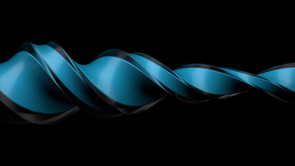 Abstract twisted glass shape in a dark background. Blue line art wallpaper. 3D illustration.