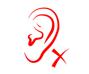 Ear on a white background. Not to hear. Vector illustration.