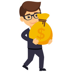 
A cartoon character holding money sack, could be an investor 
