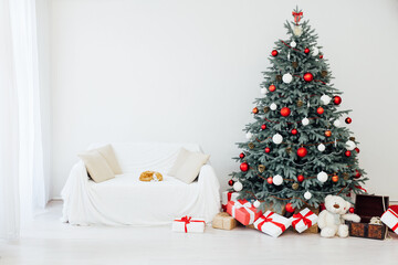 White Room Christmas Tree with Gifts New Year Winter Room Scenery