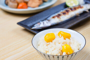 栗ご飯と焼きサンマ