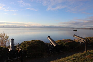 old cannon on the background of the pacific ocean