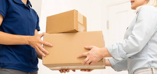 Courier delivering a parcel. Online shopping and Express delivery