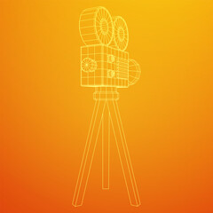 Polygonal camera projector. Movie time. Show film cinema festival concept.