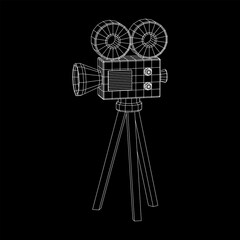 Polygonal camera projector. Movie time. Show film cinema festival concept.