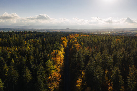 Aerial drone photography of the Karkonosze mountains in Poland during the autumn season. 