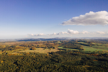 Aerial drone photography of the Karkonosze mountains in Poland during the autumn season. 