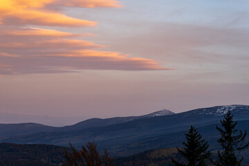 Aerial drone photography of the Karkonosze mountains in Poland during the autumn season. 