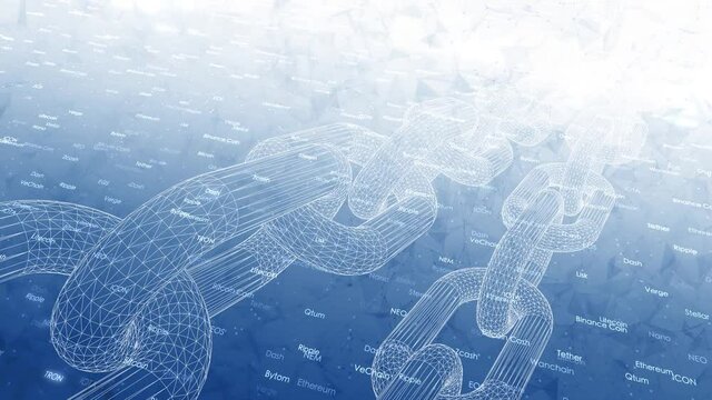 Blockchain animation with light on abstract lines and dots motion background. 
