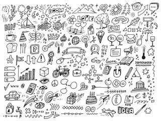 Differents doodle vector hand drawn set
