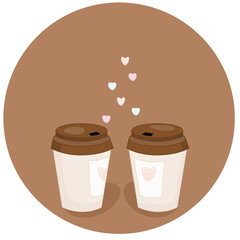 Vector set of two cups of coffee. Romantic postcard