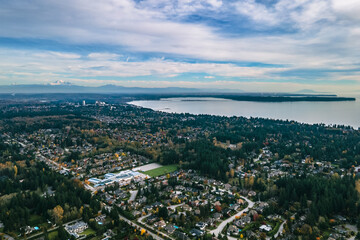 HDR Aerial photograph looking over Elgin Park and White Rock British Columbia Canada. 