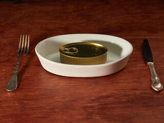 Still life of canned food in different types of cans