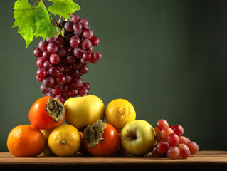 Fototapeta na wymiar image of vine grapes and fruits close-up