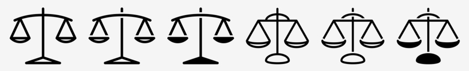 Scales Icon Set | Justice Scales Vector Illustration Logo | Libra Balance Icons Isolated Collection