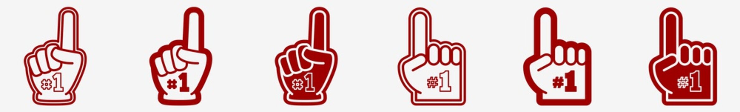 Number 1 Fan Glove Icon Set Red | Number One Hand Glove Vector Illustration Logo | Number 1 Index Finger Forefinger Icons Isolated Collection