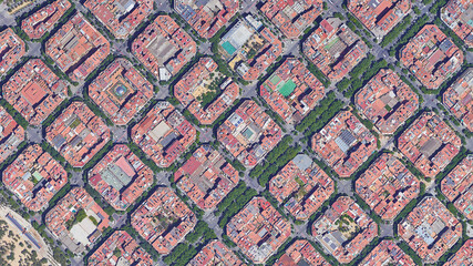 City of Barcelona looking down aerial view from above – Bird’s eye view Barcelona, Spain