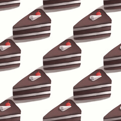 chocolate cake seamless pattern on white