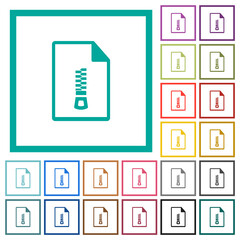 Compressed document flat color icons with quadrant frames