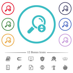 Scrolling search results flat color icons in circle shape outlines