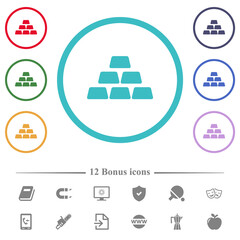 Stack of gold bars flat color icons in circle shape outlines