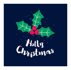 Holly berries with text on dark background. Flat style. Vector holiday card. - 390481368