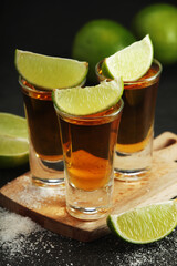Shots with tequila with salt and lime