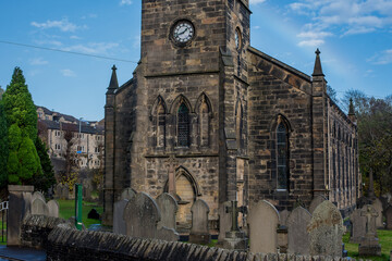 Cemetery on the front of St David's Church, Holmbridge, United Kingdom.