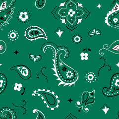 Bandana pattern. Seamless pattern based on ornament paisley Bandana Print. Boho vintage style. Motive for print on fabric or paper. - 390482374
