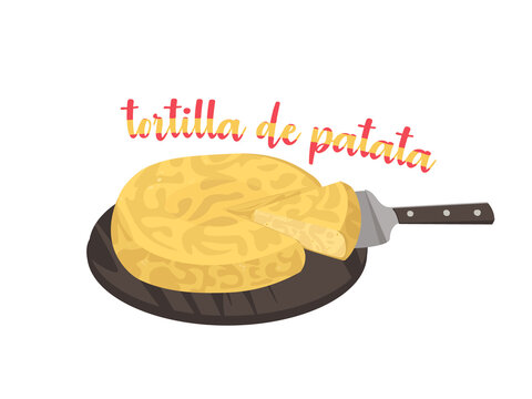 Vecto illustration of Spanish potato omelet isolated on white background. Typical Spanish national food.