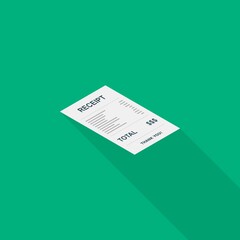 Receipt paper, bill check, invoice, cash receipt. Right view isometric icon.