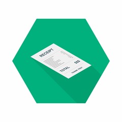 Receipt paper, bill check, invoice, cash receipt. Right view isometric icon.