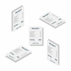 Receipt paper, bill check, invoice, cash receipt. Shadow design. Isometric & Flat icon.