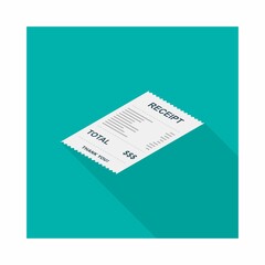 Receipt paper, bill check, invoice, cash receipt. Left view isometric icon.