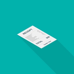 Receipt paper, bill check, invoice, cash receipt. Right view isometric icon.
