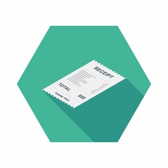 Receipt paper, bill check, invoice, cash receipt. Left view isometric icon.