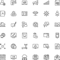 internet vector icon set such as: love, discovery, logic, employment, partner, image, control, magnifying, attach, logo, lead, technician, speak, high, head, access, notepad, list, e-learning, promo
