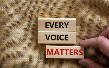 Concept words 'every voice matters' on wooden cubes on a beautiful grey background. Business...