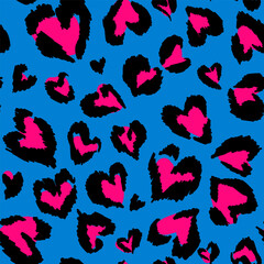 Leopard pattern. Seamless vector print. Abstract repeating pattern - heart leopard skin imitation can be painted on clothes or fabric. - 390486129