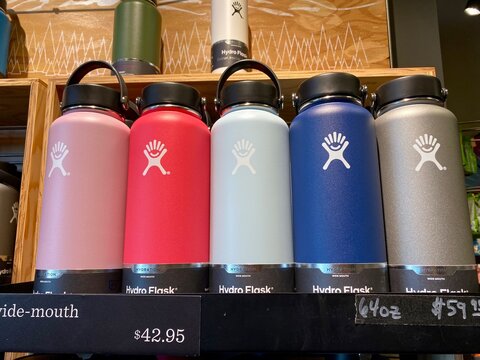 Hydro Flask Bottles on a store shelf