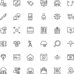 internet vector icon set such as: register, upload, filled, license, wire, http, settings, chip, window, sale, love, small, fast, front, e-commerce, face, reel, mind, storefront, analysis, rate, film