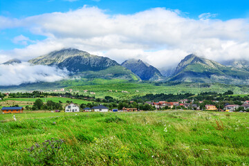 View from Nova Lesna on the Tatra Mountains in Slovakia, beautiful mountain landscape in the Carpathians