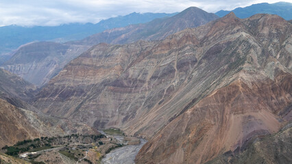 Landscape of Tablachaca valley and river in the northern Andes of Peru.