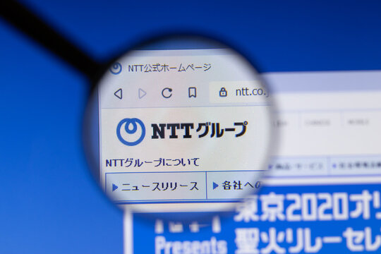 Los Angeles, California, USA - 3 March 2020: Nippon Telegraph and Telephone NTT website homepage icon. Ntt.co.jp logo visible on display screen, Illustrative Editorial