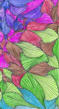 An abstract rainbow-colored pattern similar to plant petals or shells. Background.