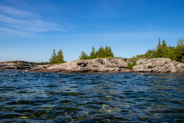 View from the water of the shoreline at O'Donnell Point on Georgian Bay