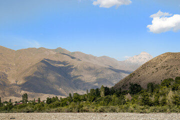 Caucasus mountains against a blue sky