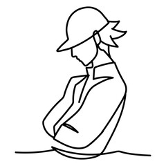 side view man with sport cap, continuous line style