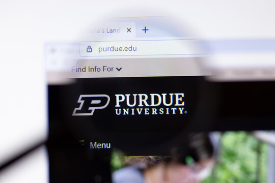 Los Angeles, California, USA - 7 March 2020: Purdue University website homepage logo visible on display close-up, Illustrative Editorial